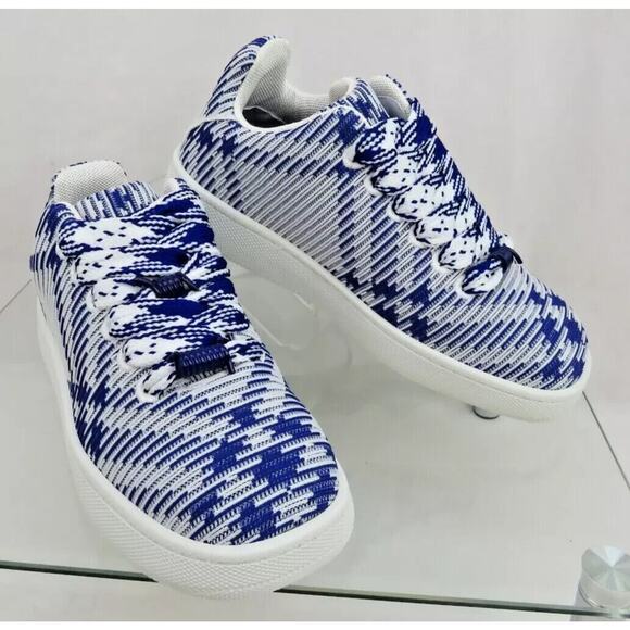 $ 900 NIB BURBERRY BOX BLUE CHECK CANVAS LOGO PLATFORM SNEAKERS 7 US 40 ITALY - Picture 3 of 12